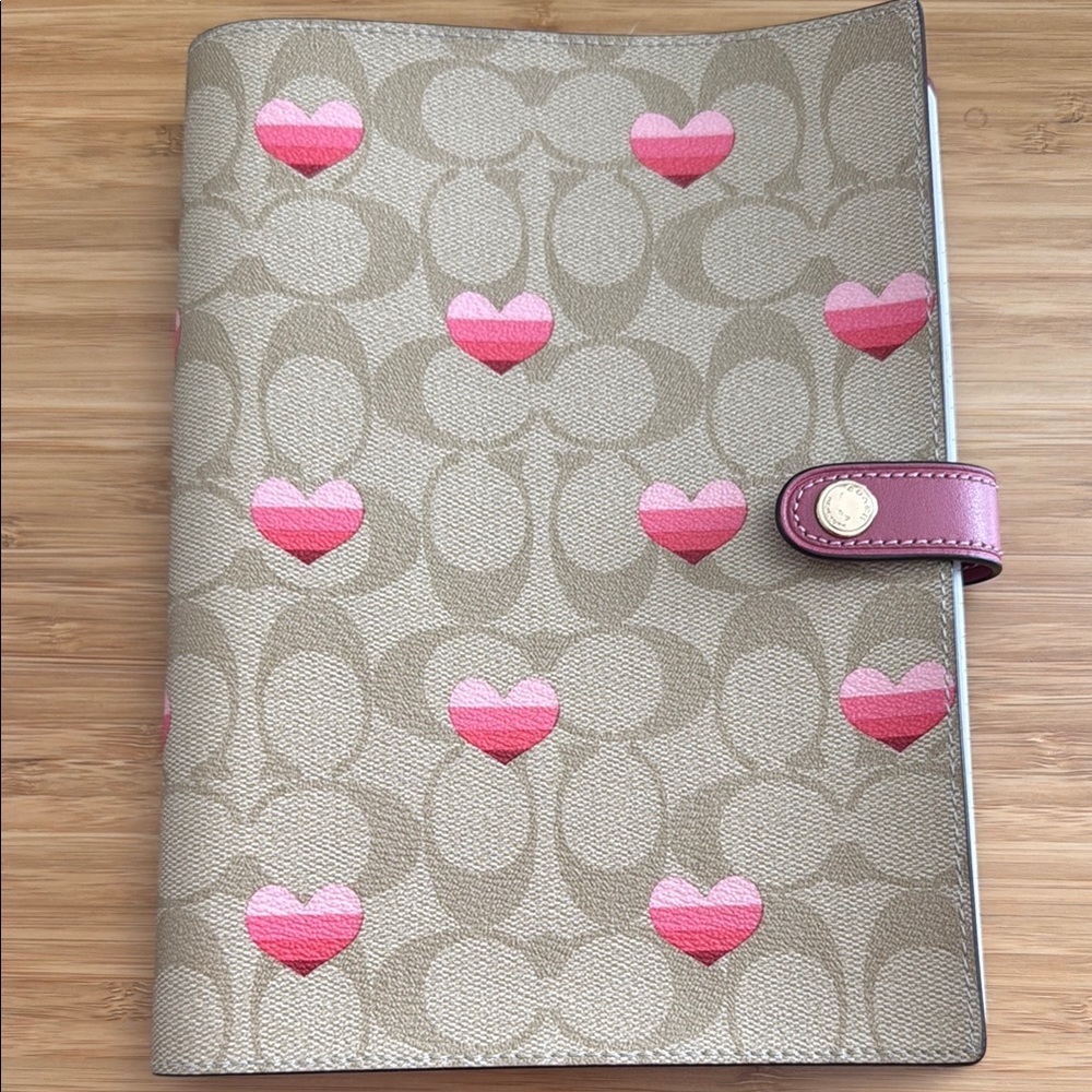 Coach Tan and Pink Heart Notebook Cover